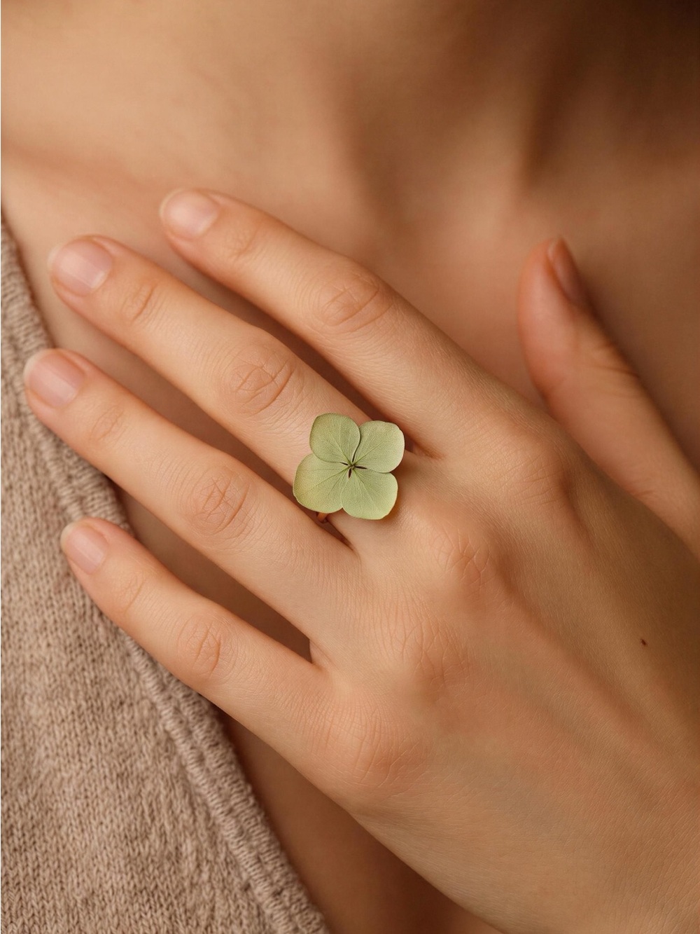 Green Clover Flower Ring - Women Jewelry